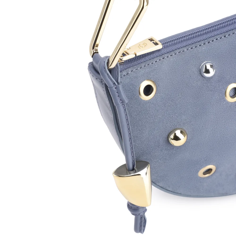 Bolsa De Ombro Aplicações Couro Camurça/Couro Azul - imagem 8