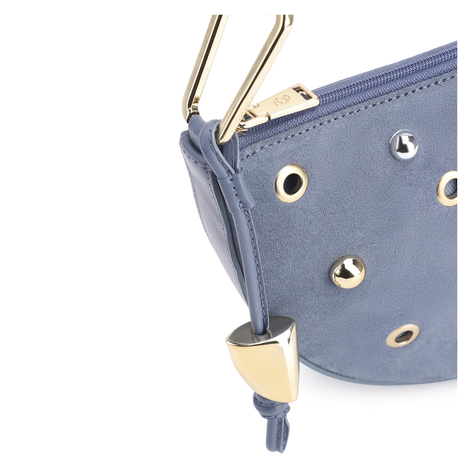 Bolsa De Ombro Aplicações Couro Camurça/Couro Azul