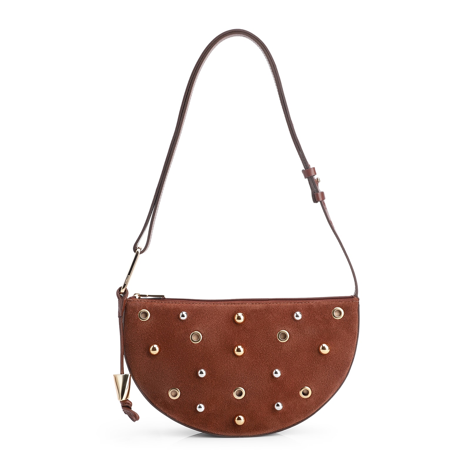 Bolsa De Ombro Aplicações Couro Camurça/Couro Marrom Escuro
