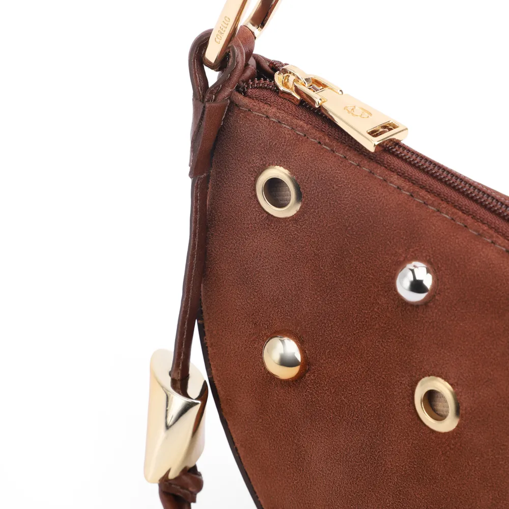 Bolsa De Ombro Aplicações Couro Camurça/Couro Marrom Escuro - imagem 6