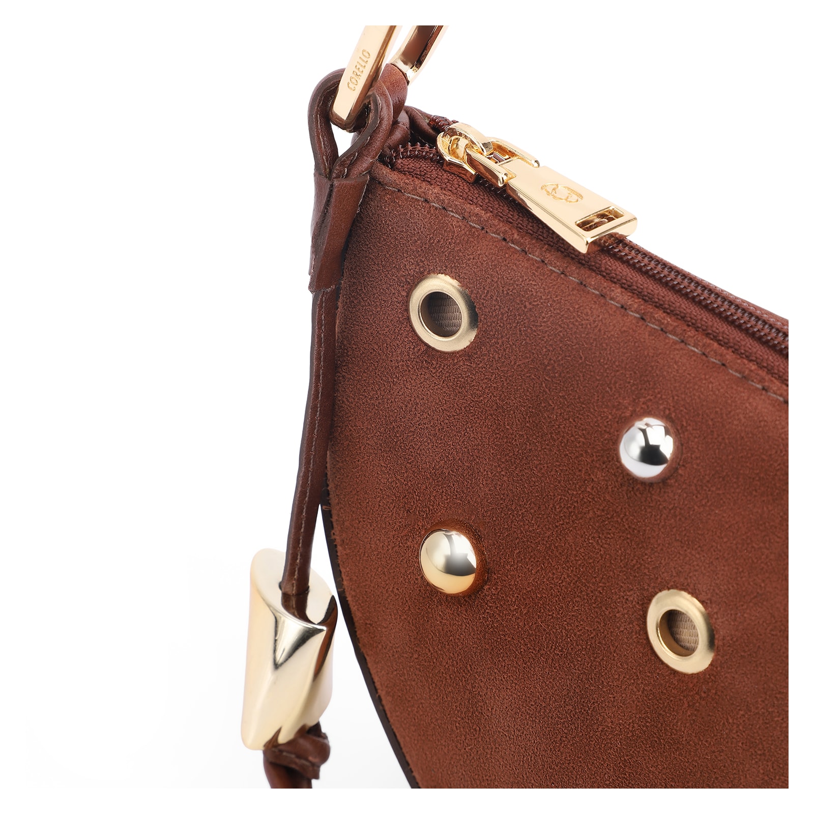 Bolsa De Ombro Aplicações Couro Camurça/Couro Marrom Escuro