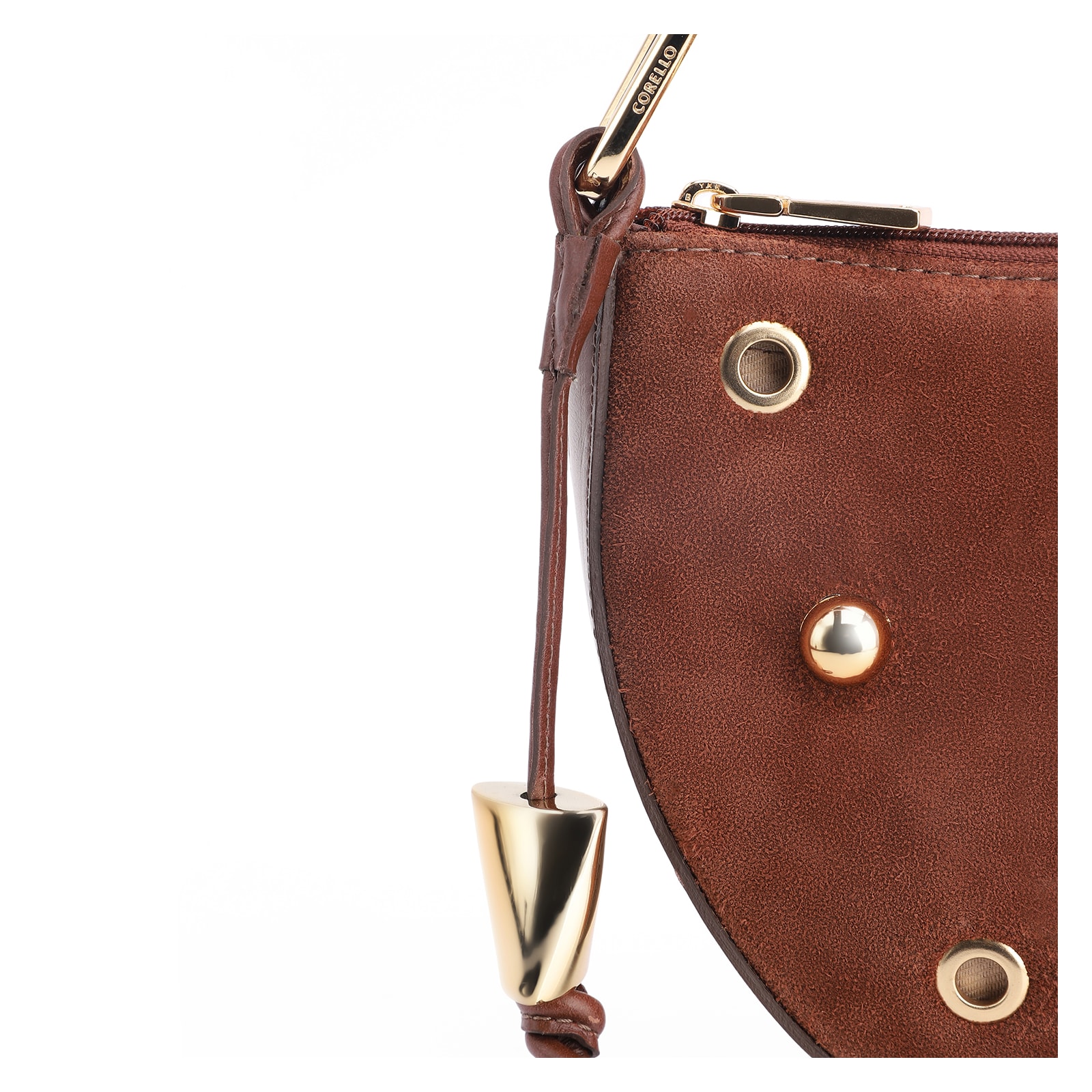 Bolsa De Ombro Aplicações Couro Camurça/Couro Marrom Escuro