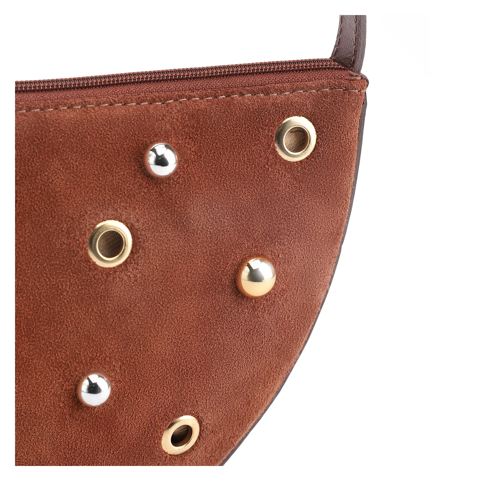 Bolsa De Ombro Aplicações Couro Camurça/Couro Marrom Escuro