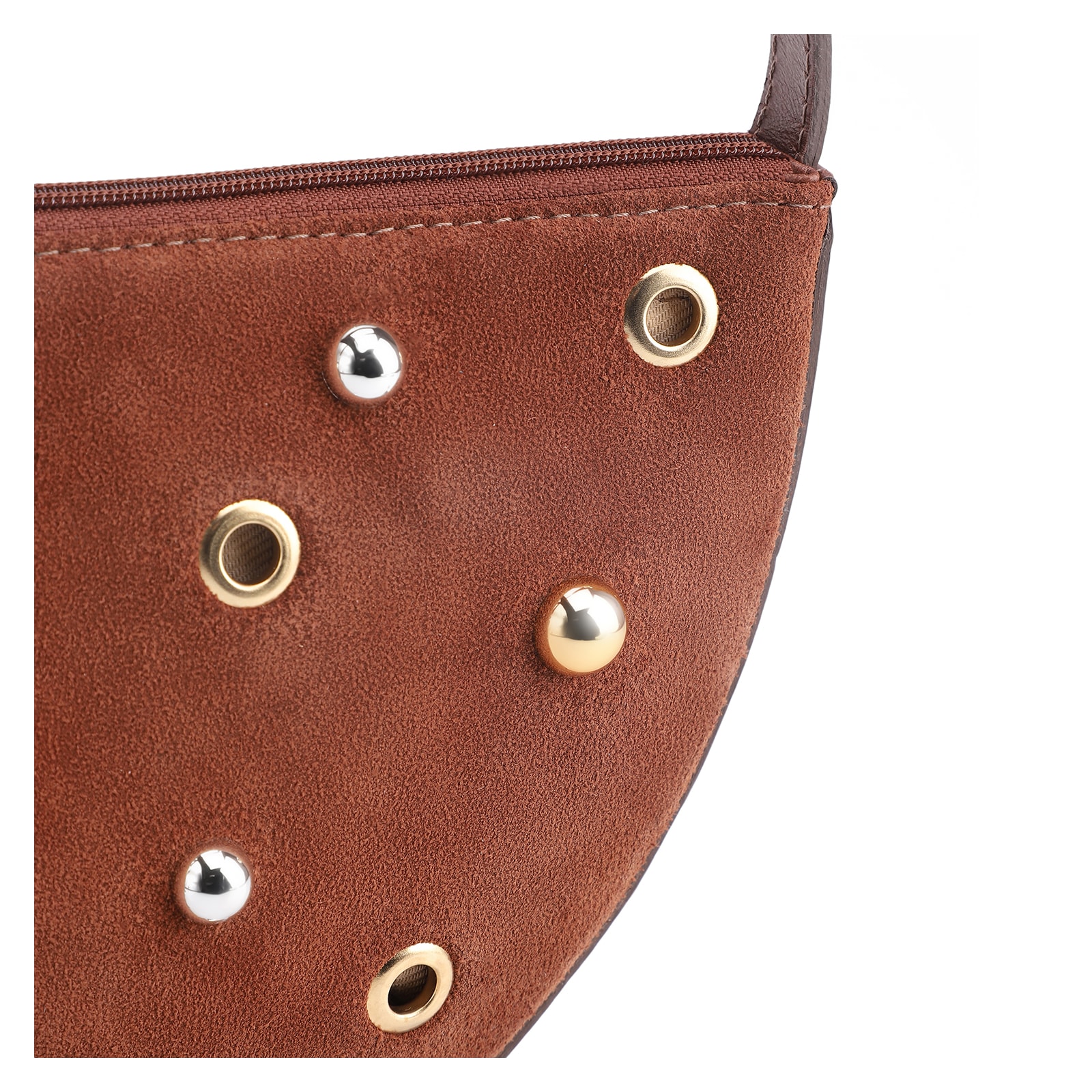 Bolsa De Ombro Aplicações Couro Camurça/Couro Marrom Escuro