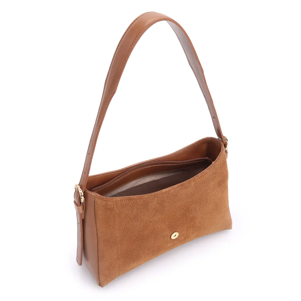 Bolsa De Ombro Argola Couro Camurça Marrom - imagem 5