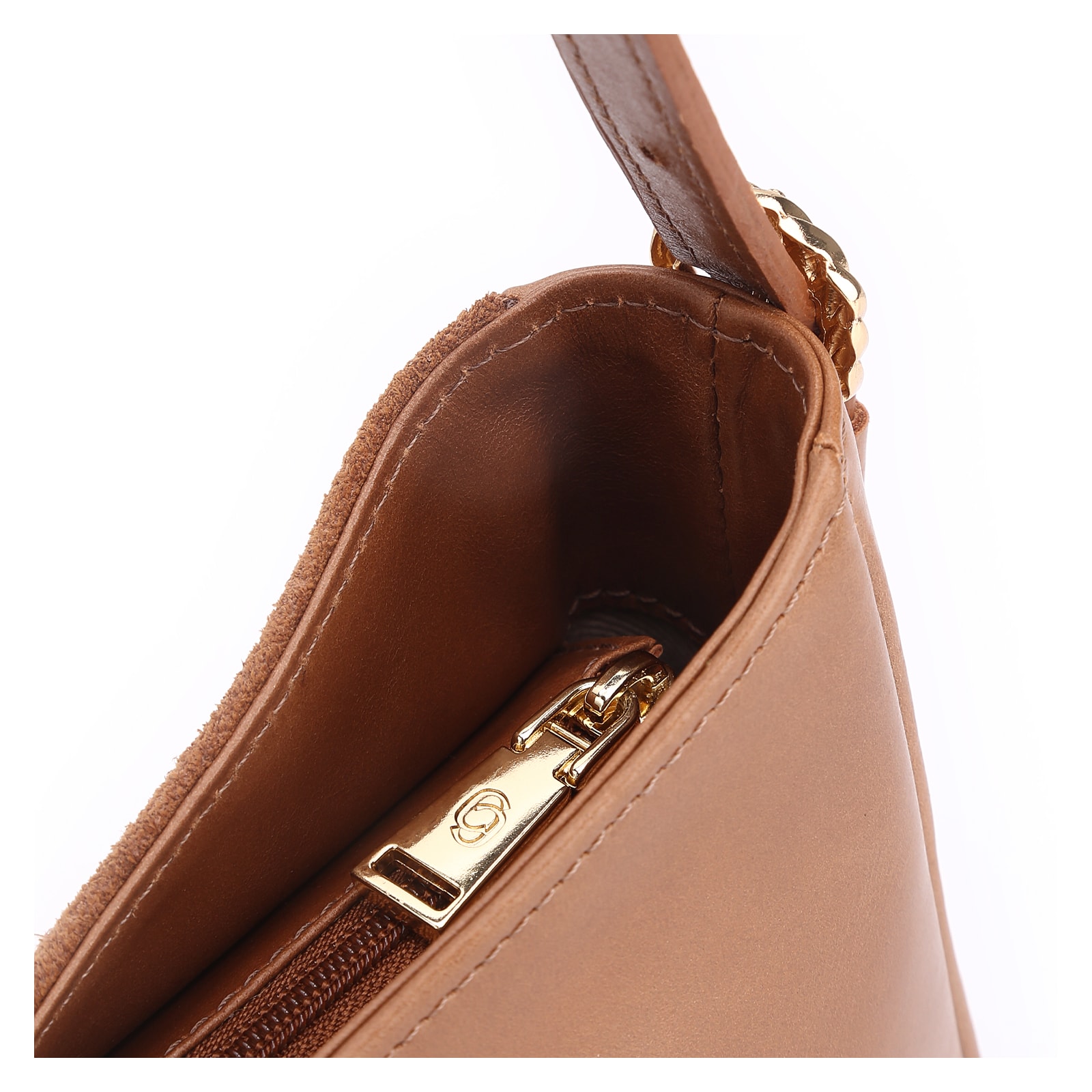 Bolsa De Ombro Argola Couro Camurça Marrom