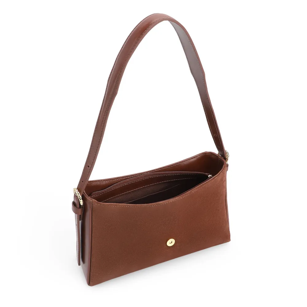 Bolsa De Ombro Argola Couro Marrom - imagem 4