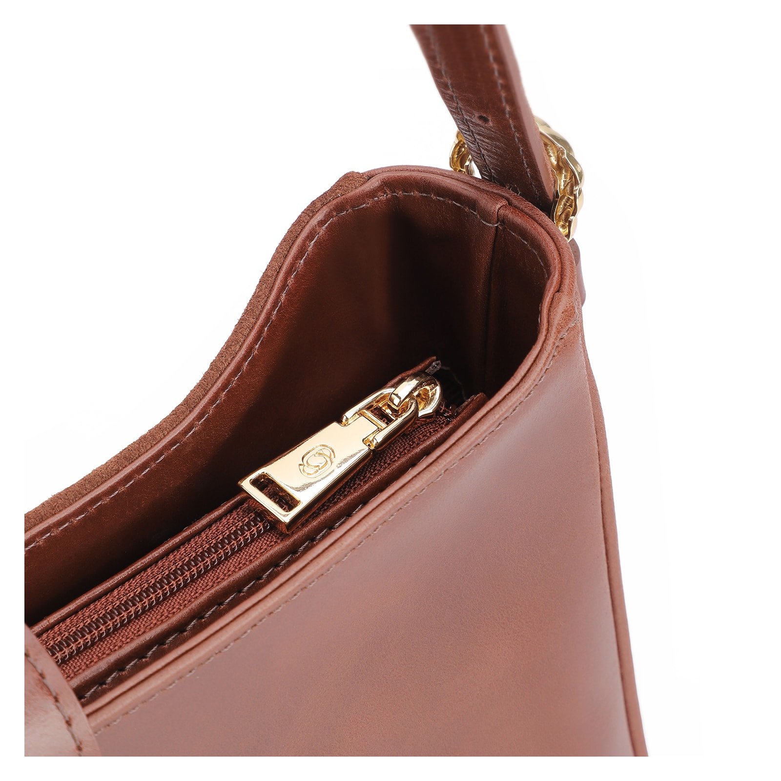 Bolsa De Ombro Argola Couro Marrom