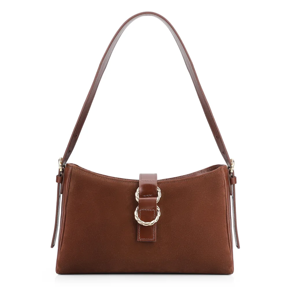 Bolsa De Ombro Argola Couro Marrom