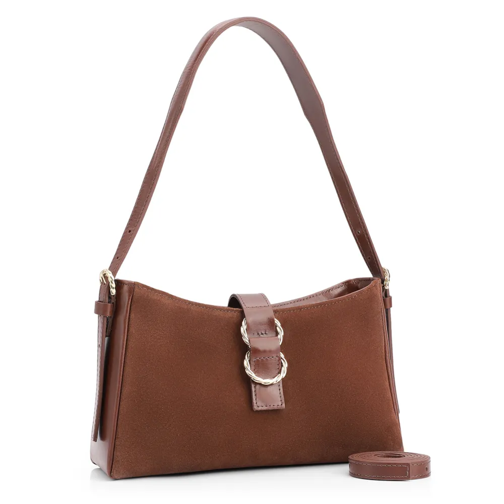 Bolsa De Ombro Argola Couro Marrom - imagem 2