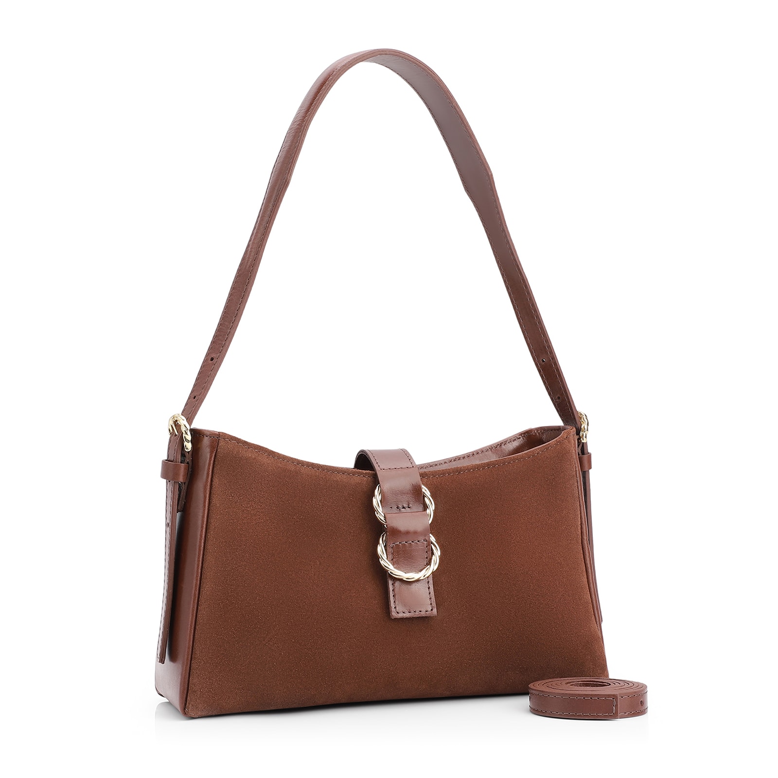 Bolsa De Ombro Argola Couro Marrom