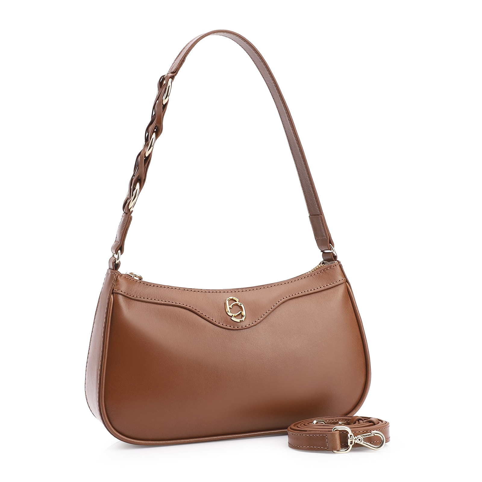 Bolsa De Ombro Argola Couro Marrom Trançada