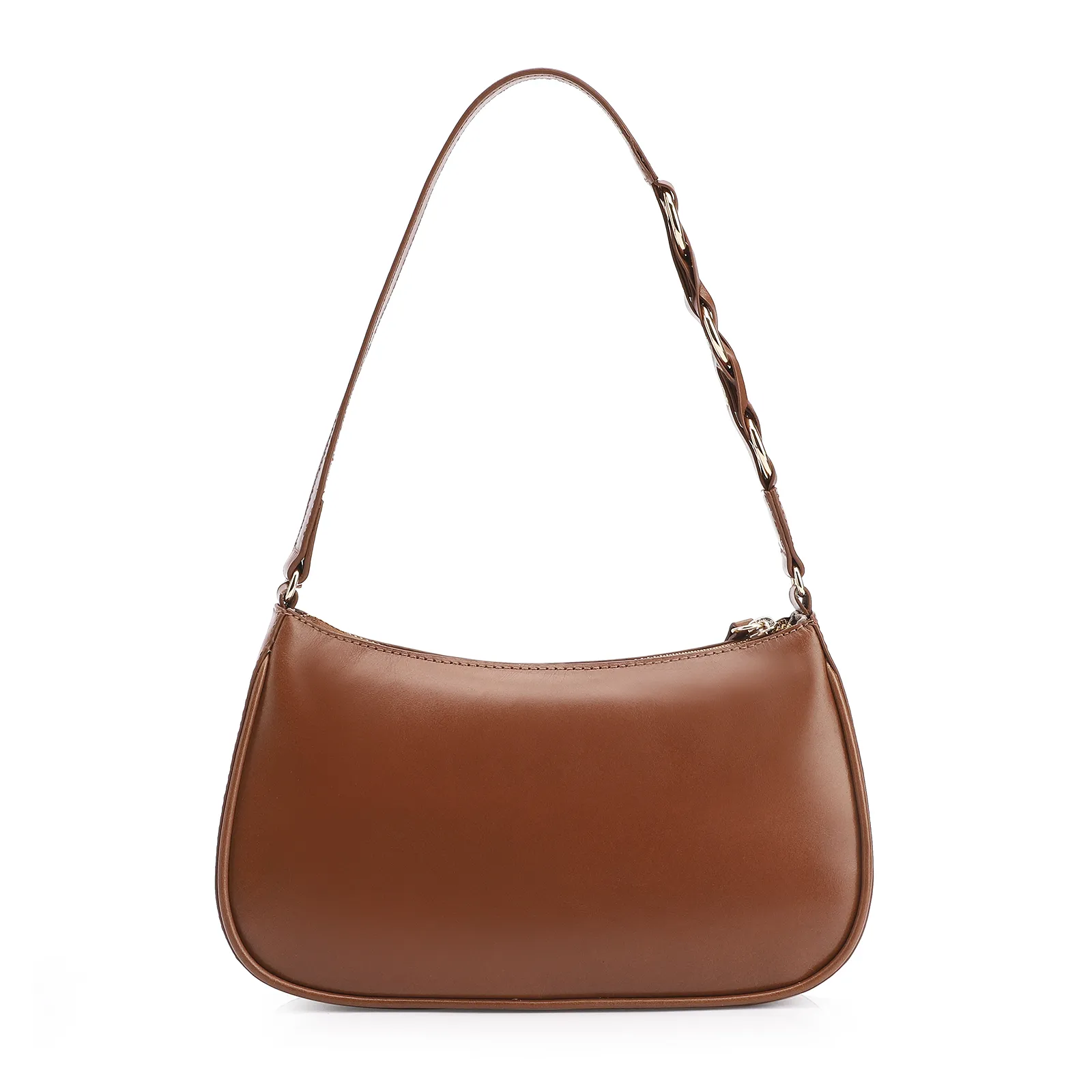Bolsa De Ombro Argola Couro Marrom Trançada