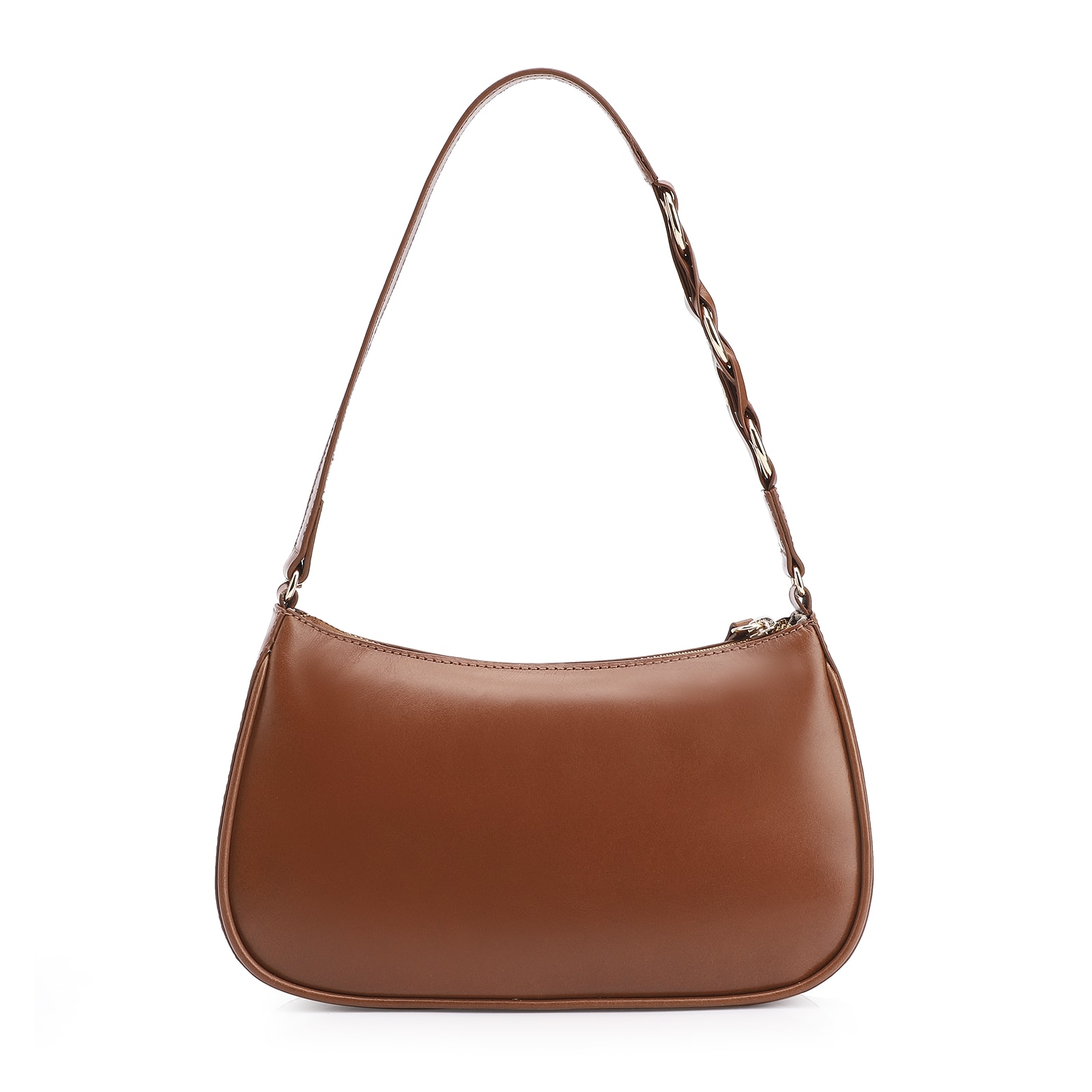 Bolsa De Ombro Argola Couro Marrom Trançada