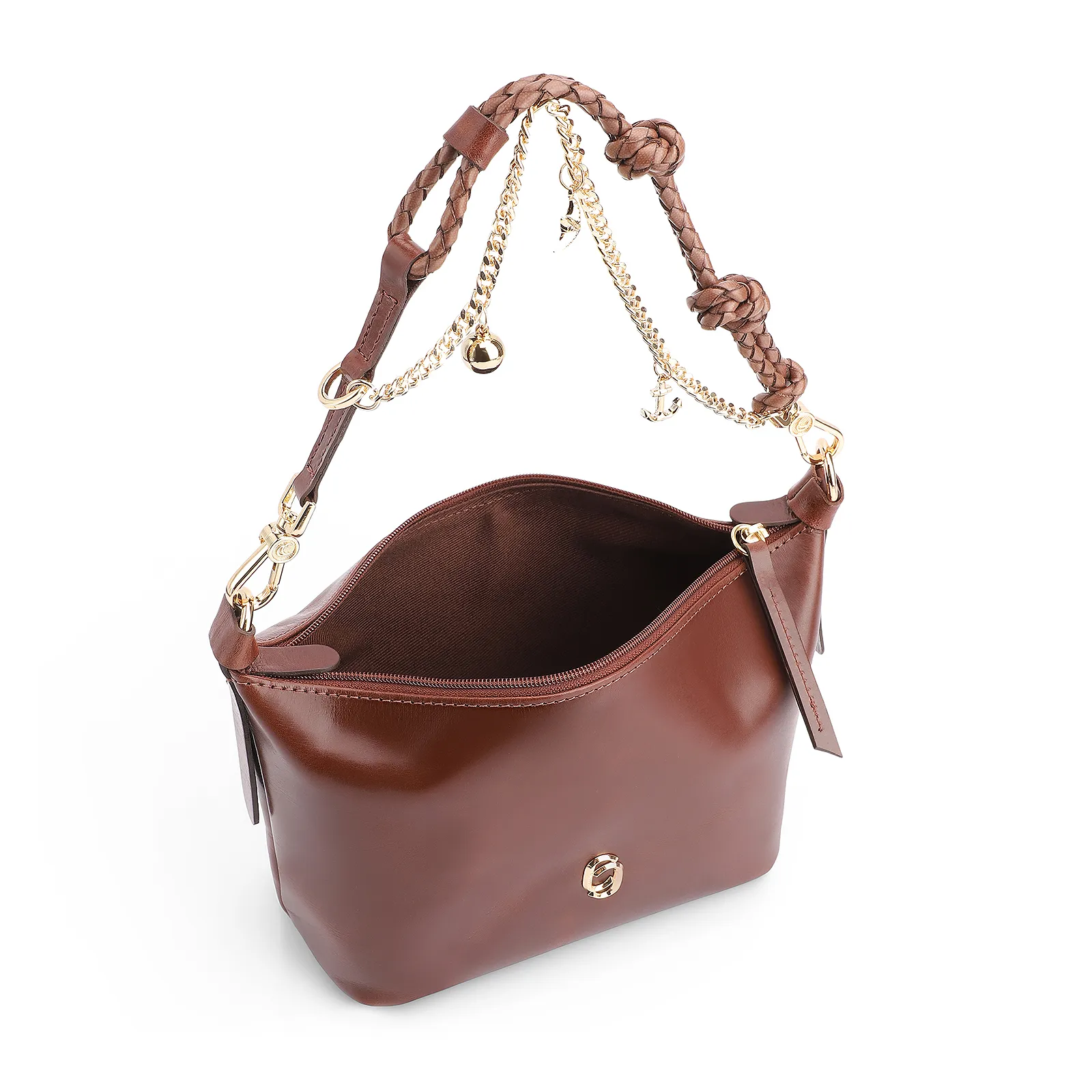 Bolsa De Ombro Bag Charm Couro Marrom