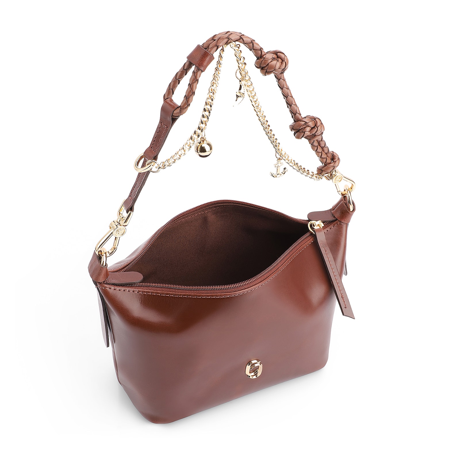 Bolsa De Ombro Bag Charm Couro Marrom