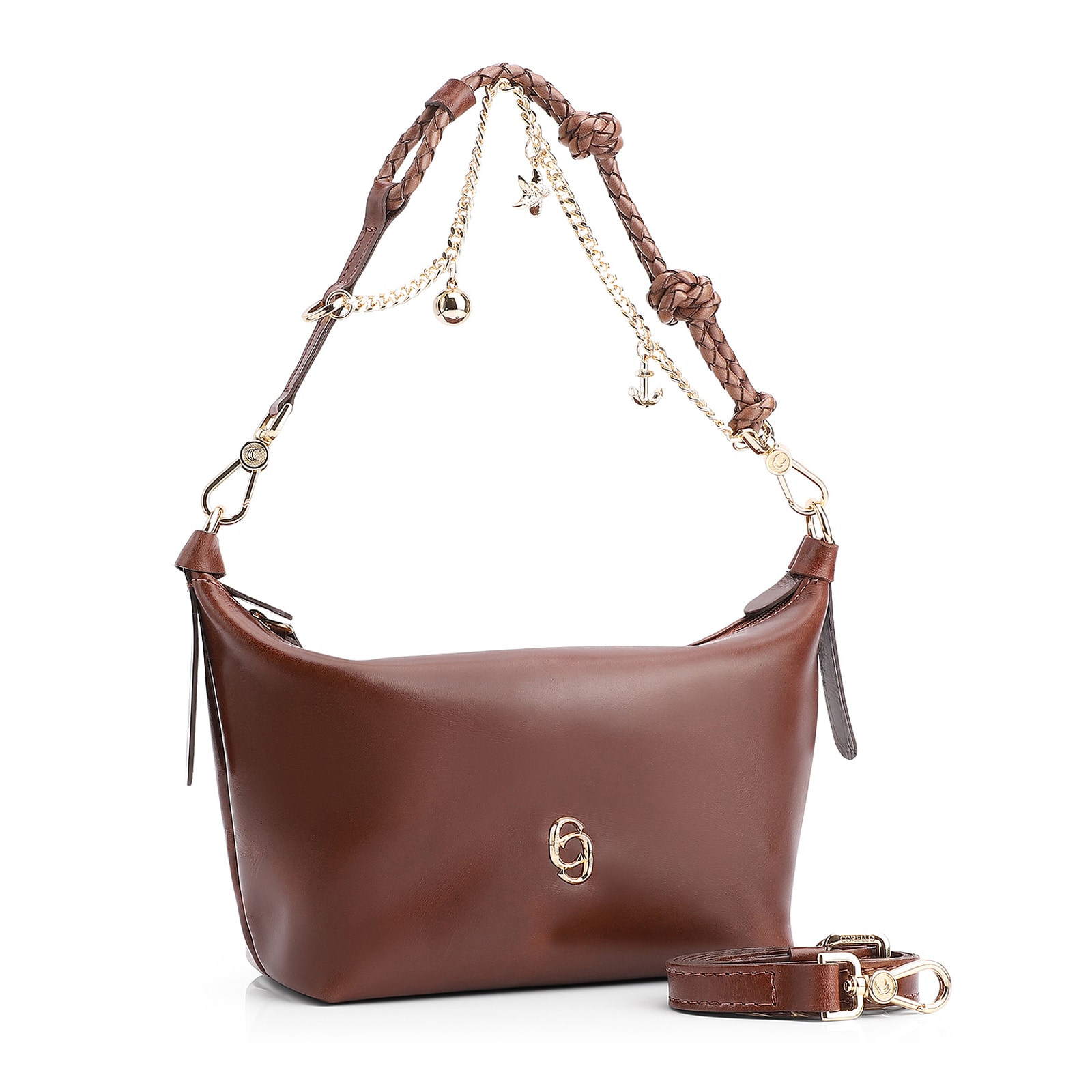 Bolsa De Ombro Bag Charm Couro Marrom