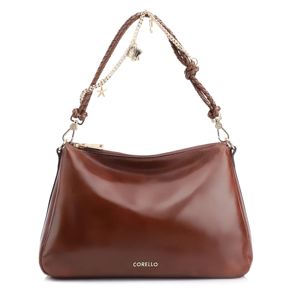 Bolsa De Ombro Bag Charm Couro Marrom