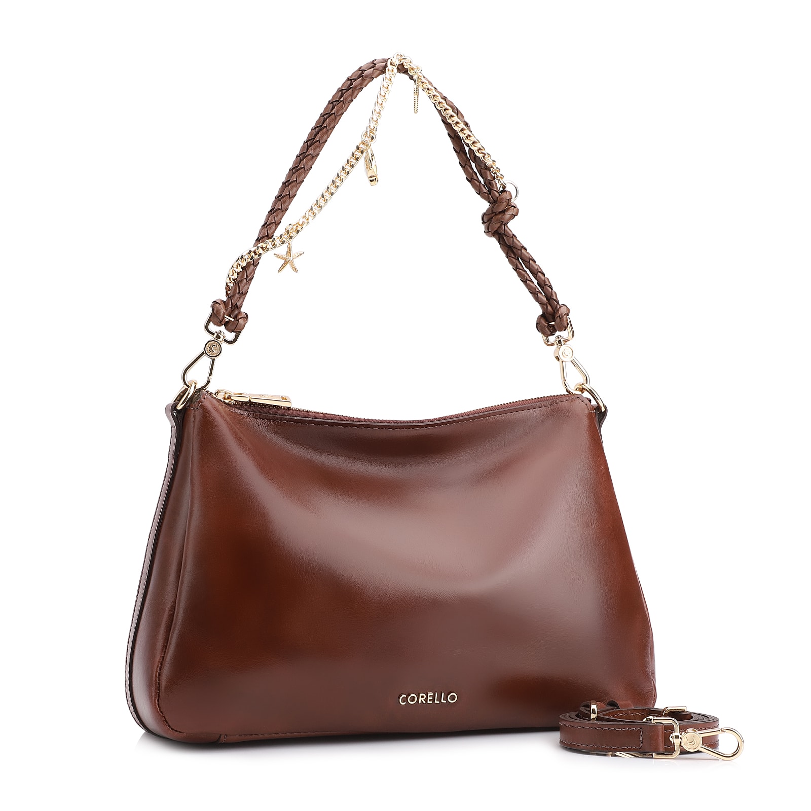 Bolsa De Ombro Bag Charm Couro Marrom