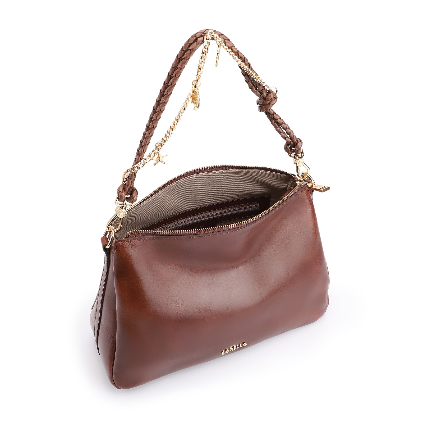 Bolsa De Ombro Bag Charm Couro Marrom