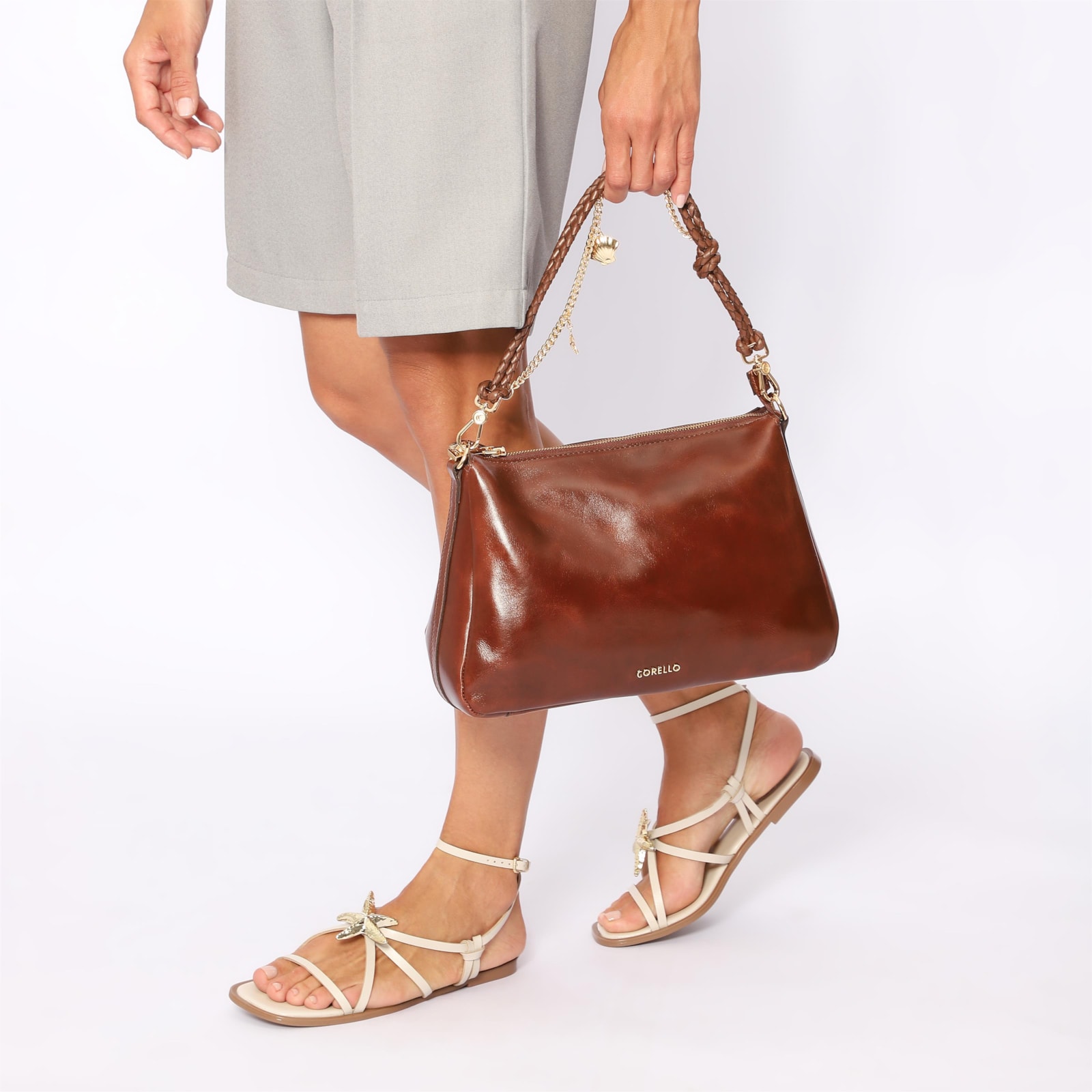 Bolsa De Ombro Bag Charm Couro Marrom