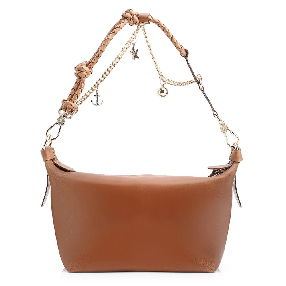 Bolsa De Ombro Bag Charm Couro Marrom Claro - imagem 3