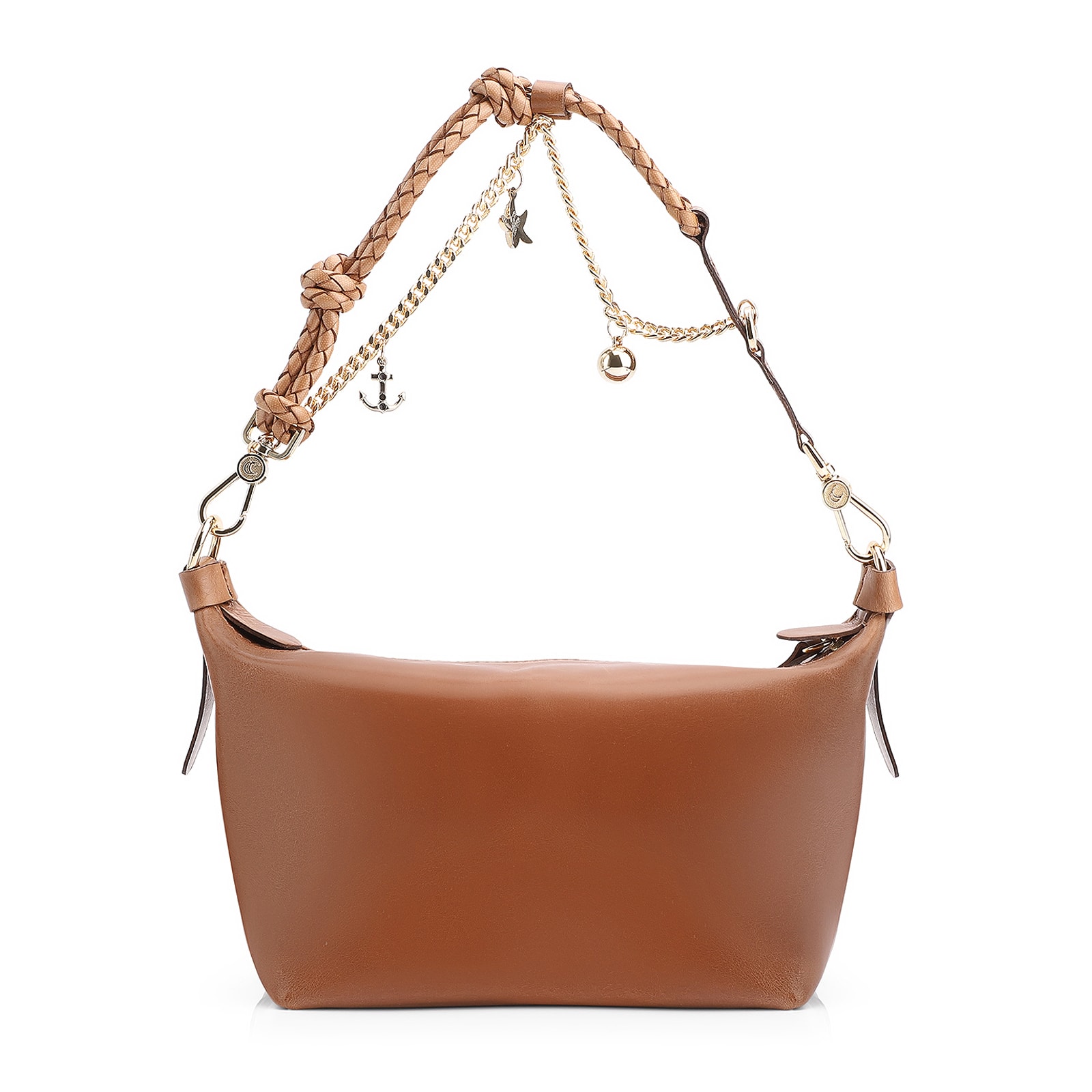Bolsa De Ombro Bag Charm Couro Marrom Claro