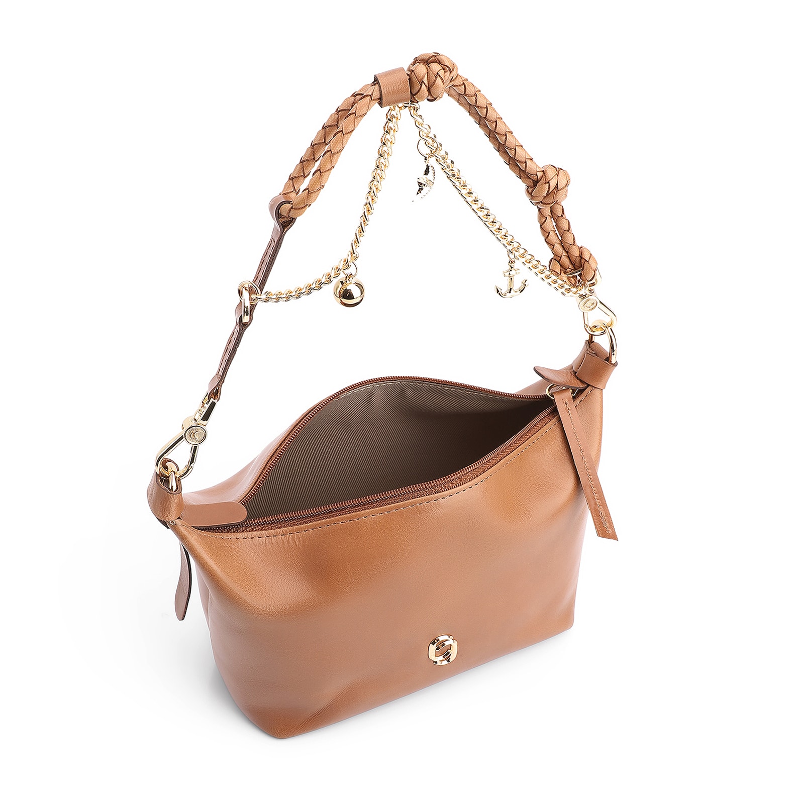 Bolsa De Ombro Bag Charm Couro Marrom Claro
