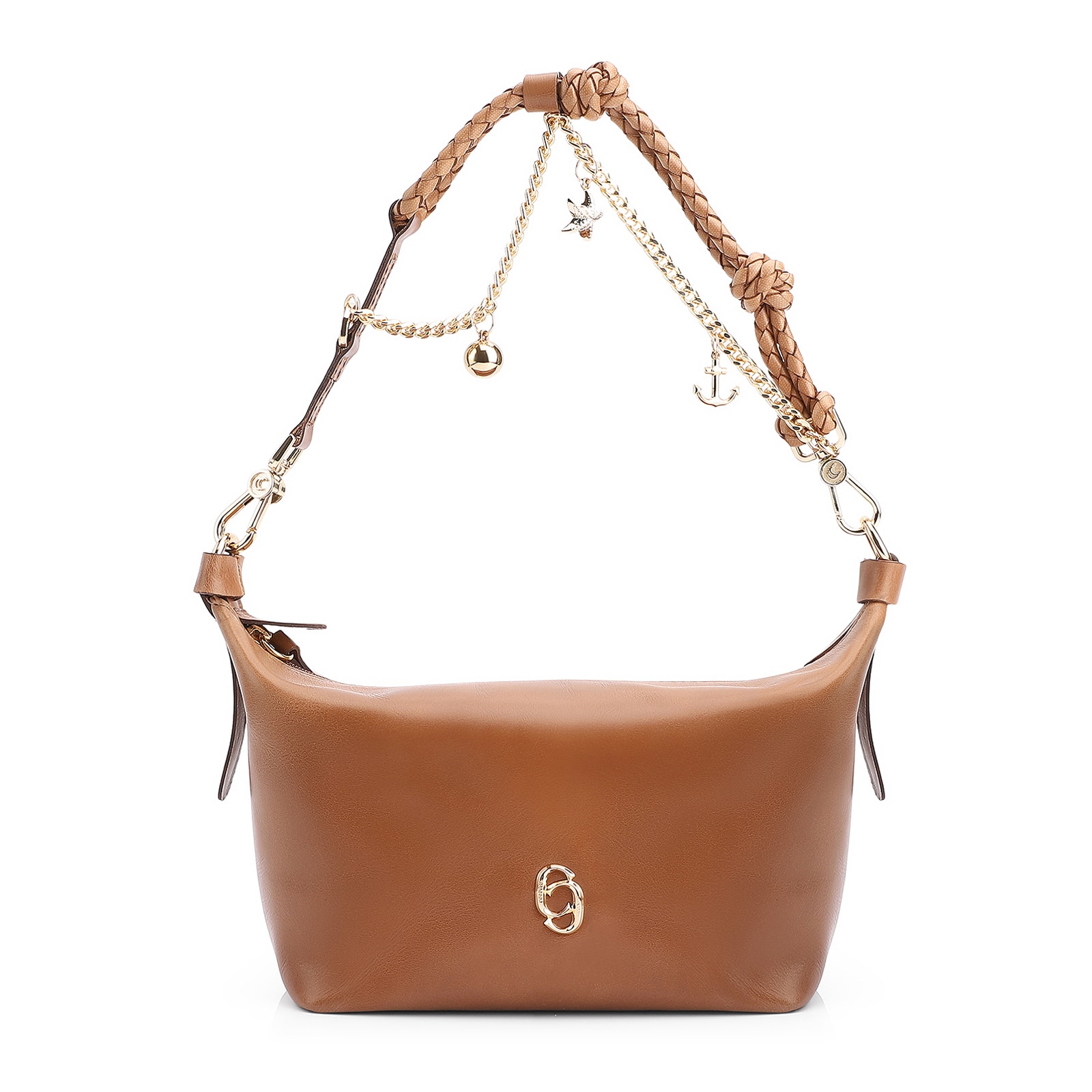 Bolsa De Ombro Bag Charm Couro Marrom Claro