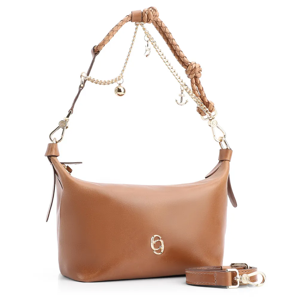 Bolsa De Ombro Bag Charm Couro Marrom Claro - imagem 2