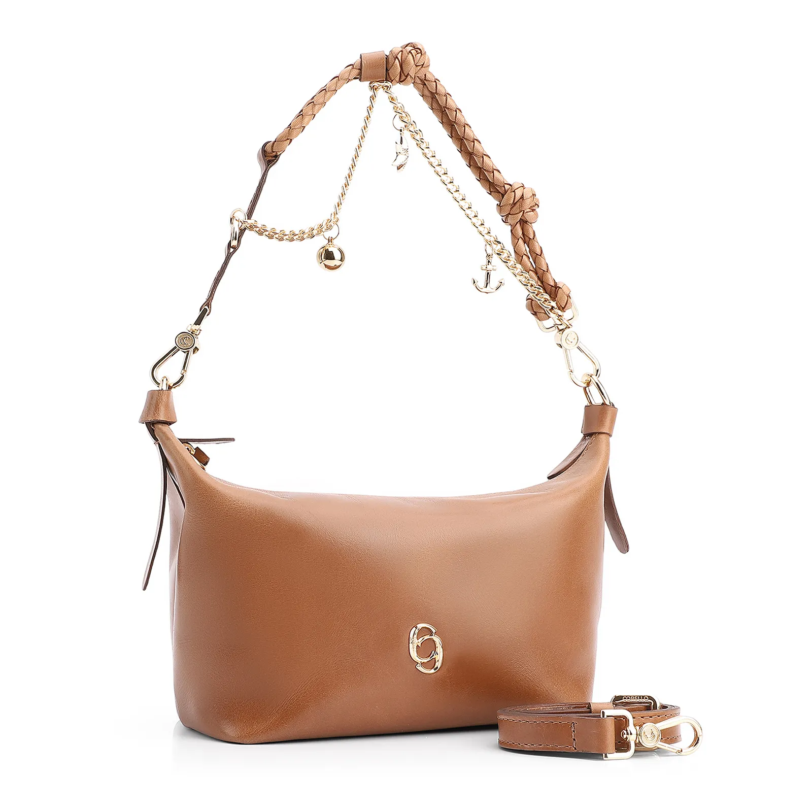 Bolsa De Ombro Bag Charm Couro Marrom Claro