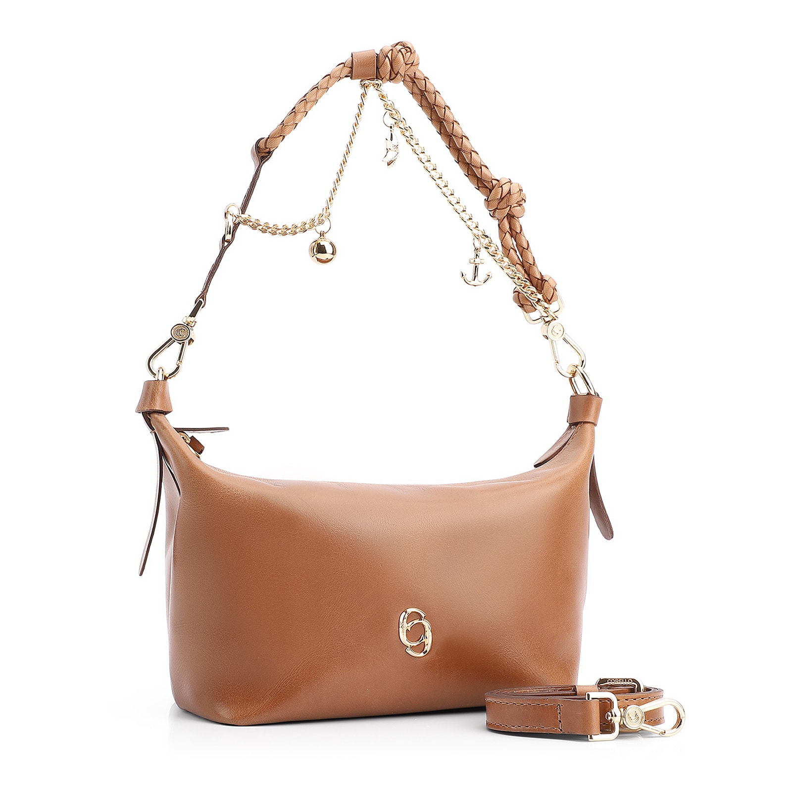 Bolsa De Ombro Bag Charm Couro Marrom Claro