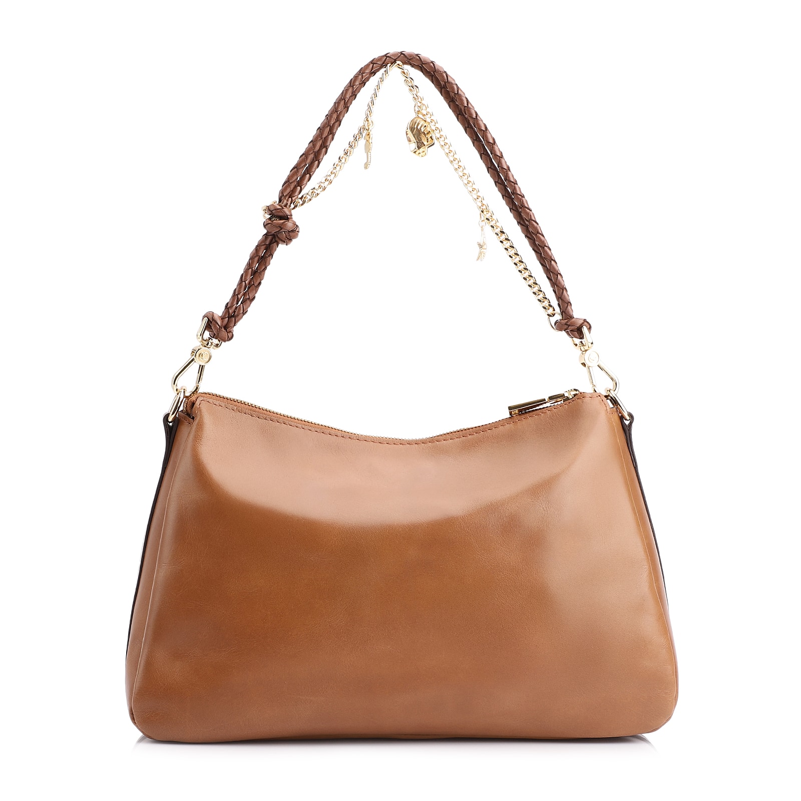 Bolsa De Ombro Bag Charm Couro Marrom Claro