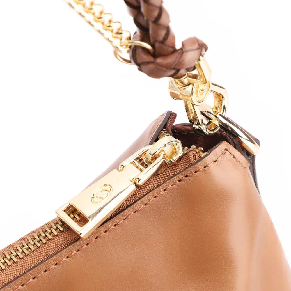 Bolsa De Ombro Bag Charm Couro Marrom Claro - imagem 5