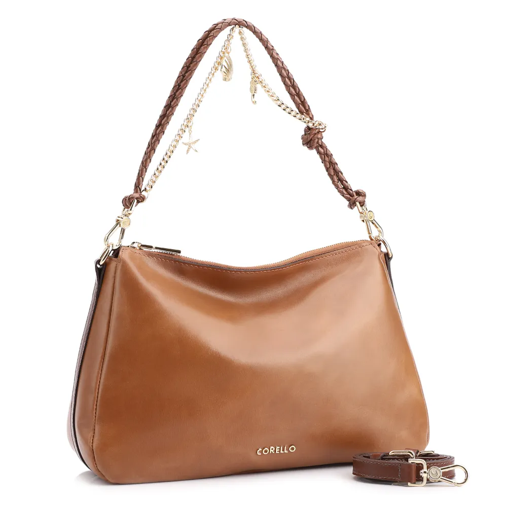 Bolsa De Ombro Bag Charm Couro Marrom Claro - imagem 2
