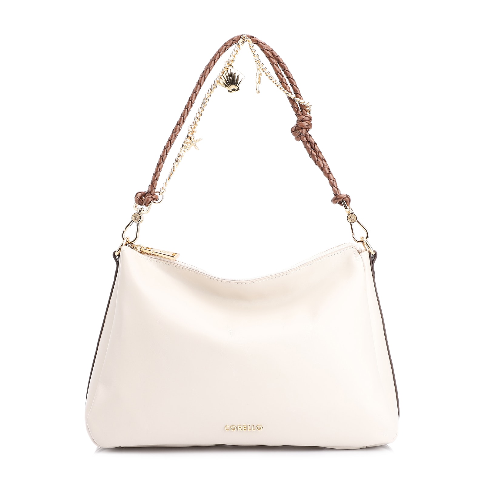 Bolsa De Ombro Bag Charm Couro Off White