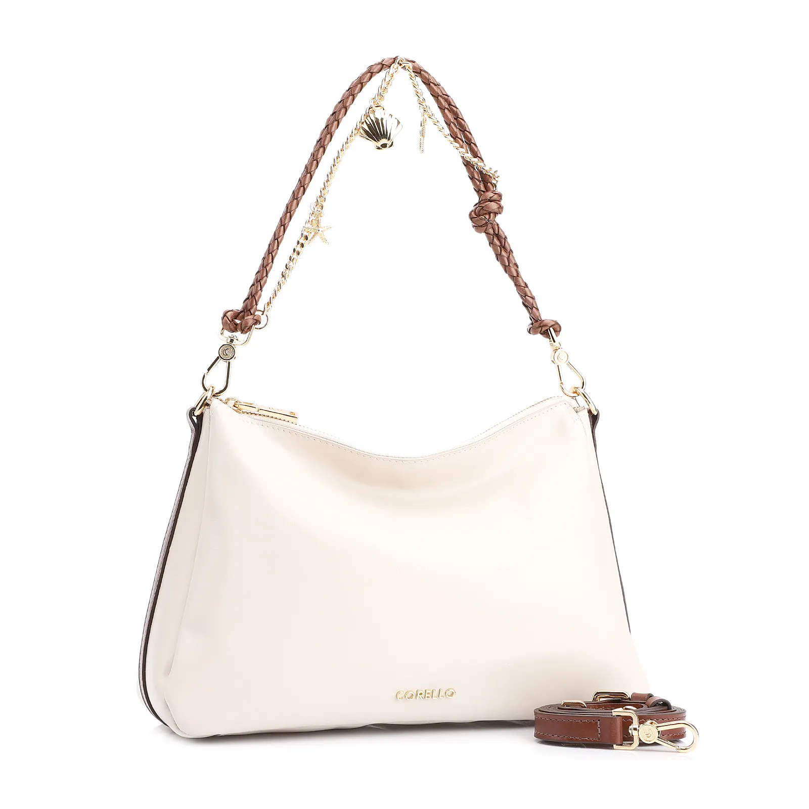 Bolsa De Ombro Bag Charm Couro Off White