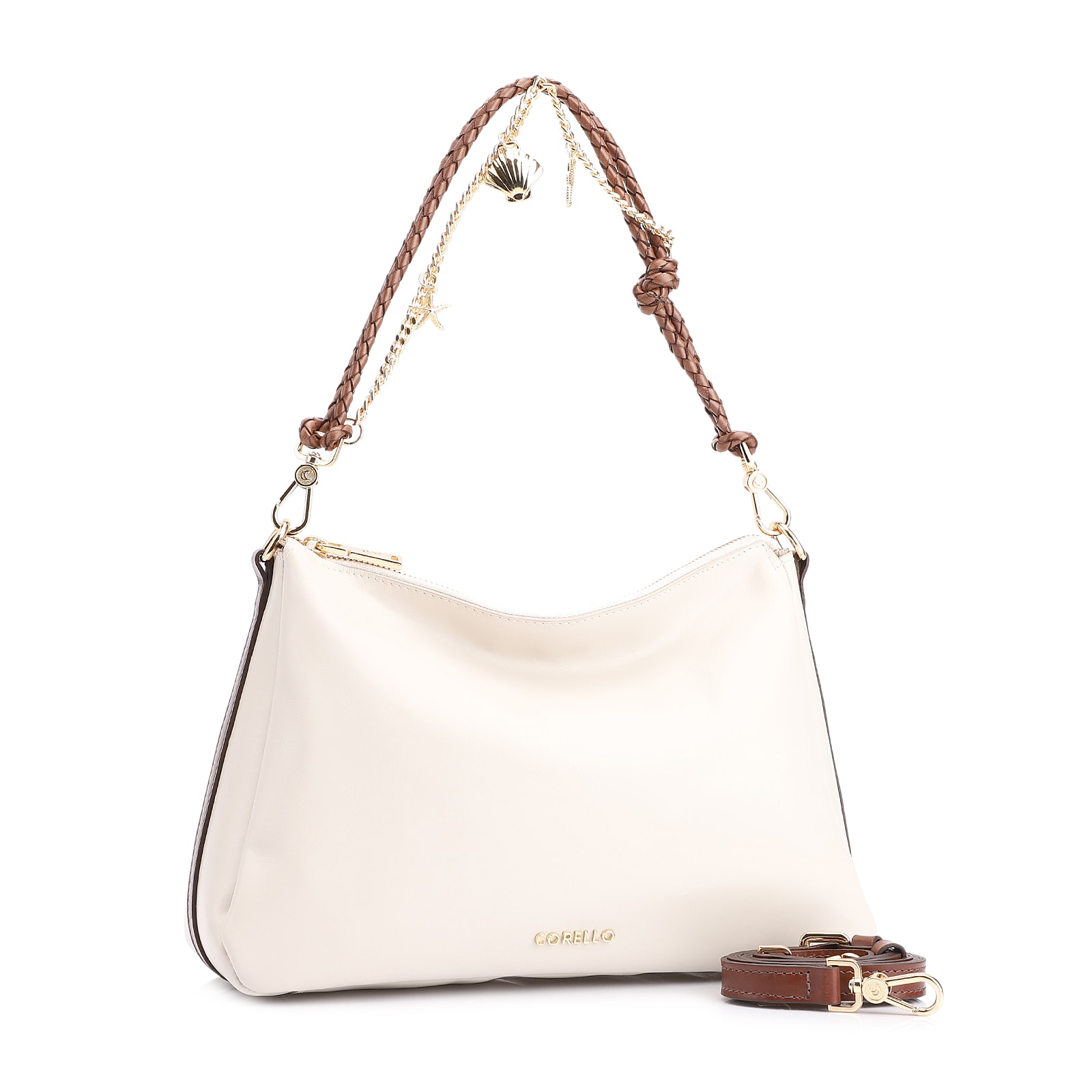 Bolsa De Ombro Bag Charm Couro Off White