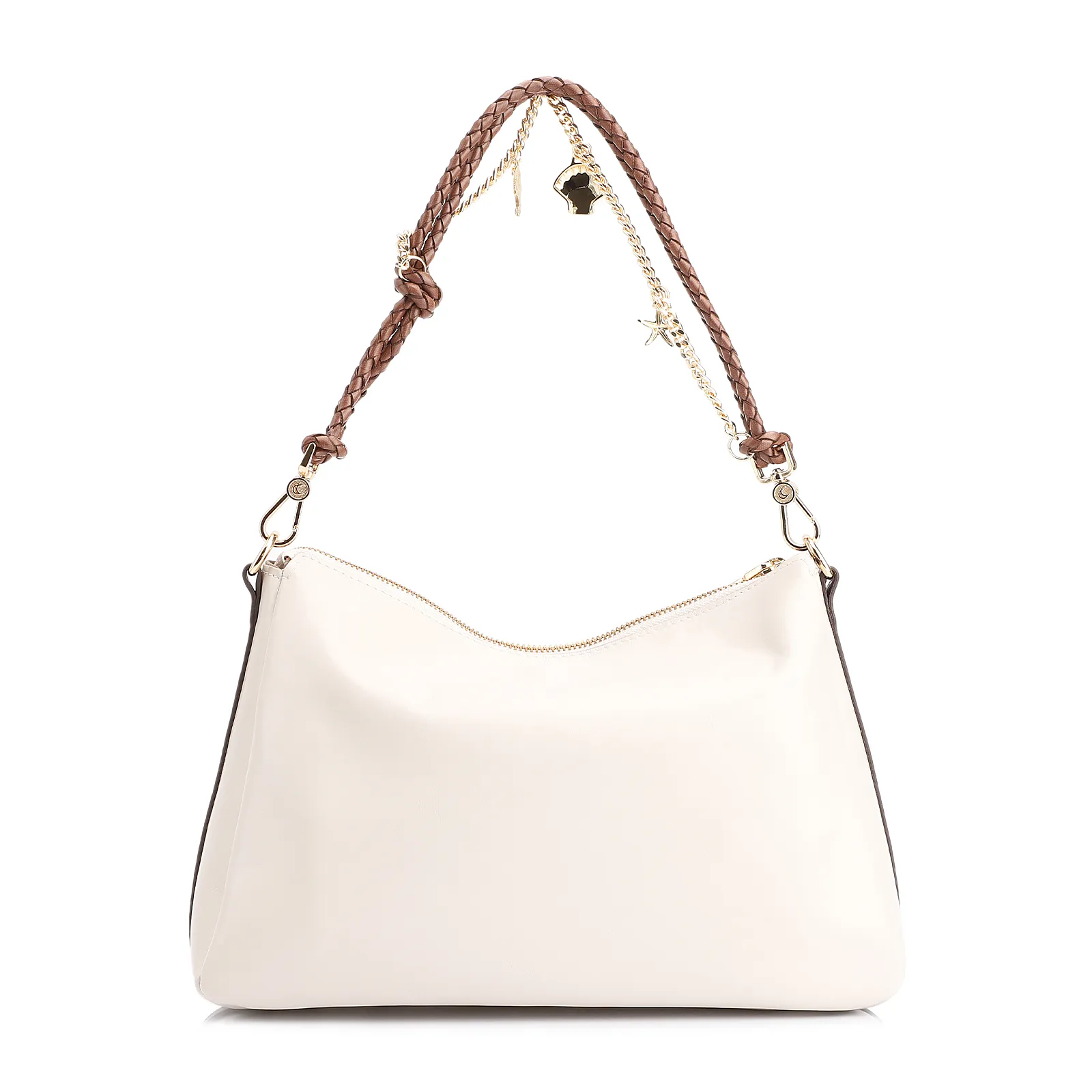 Bolsa De Ombro Bag Charm Couro Off White