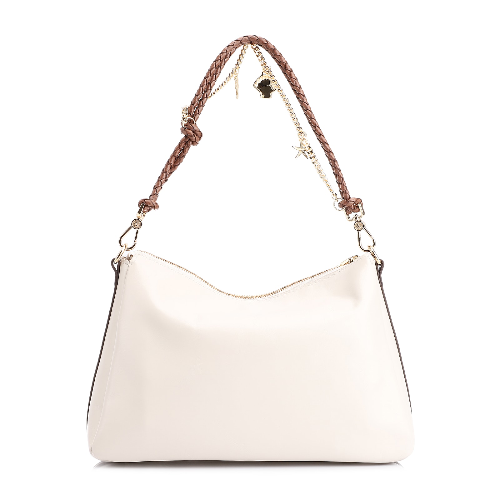 Bolsa De Ombro Bag Charm Couro Off White
