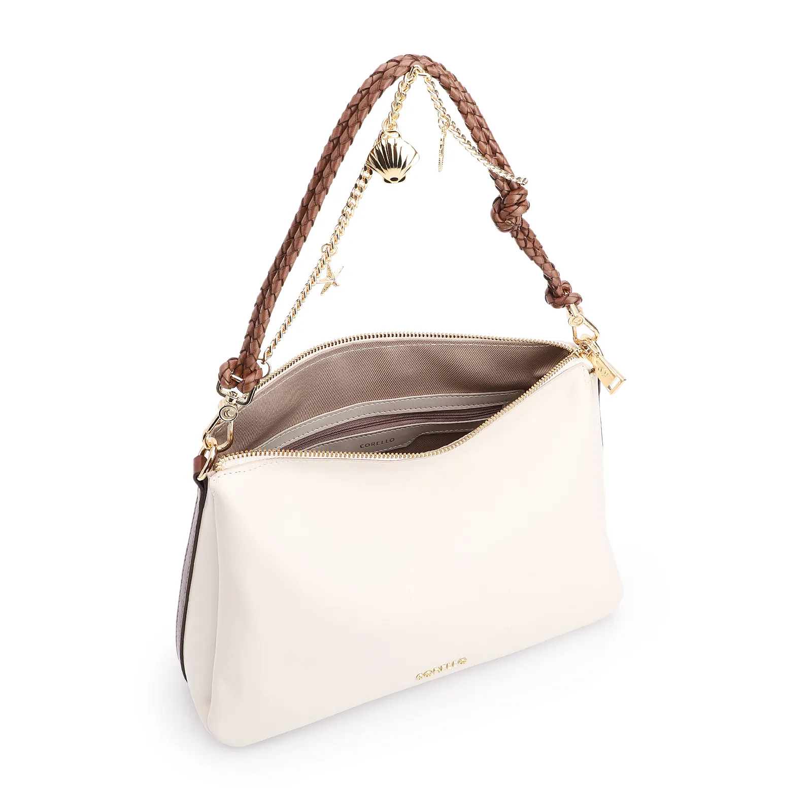 Bolsa De Ombro Bag Charm Couro Off White