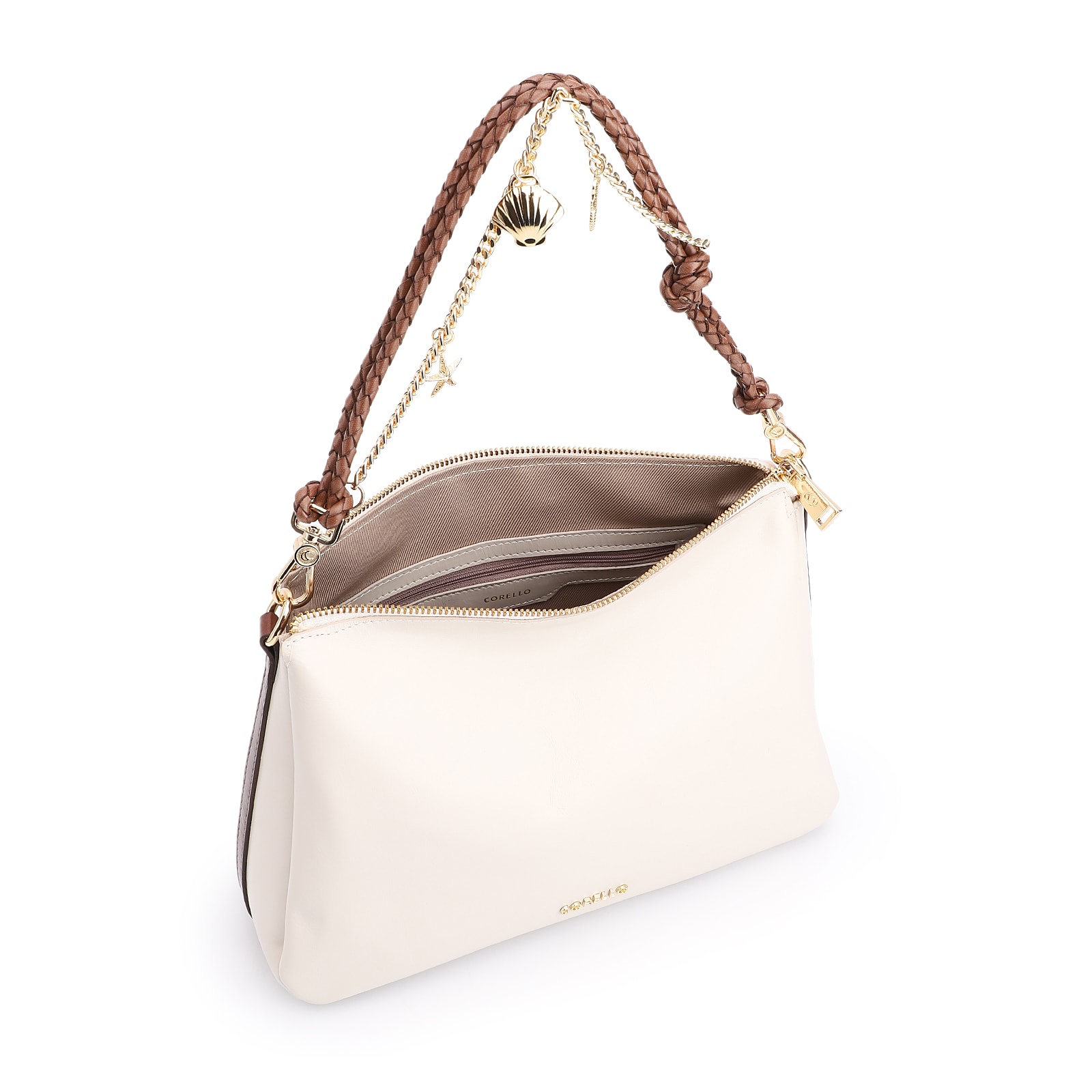 Bolsa De Ombro Bag Charm Couro Off White