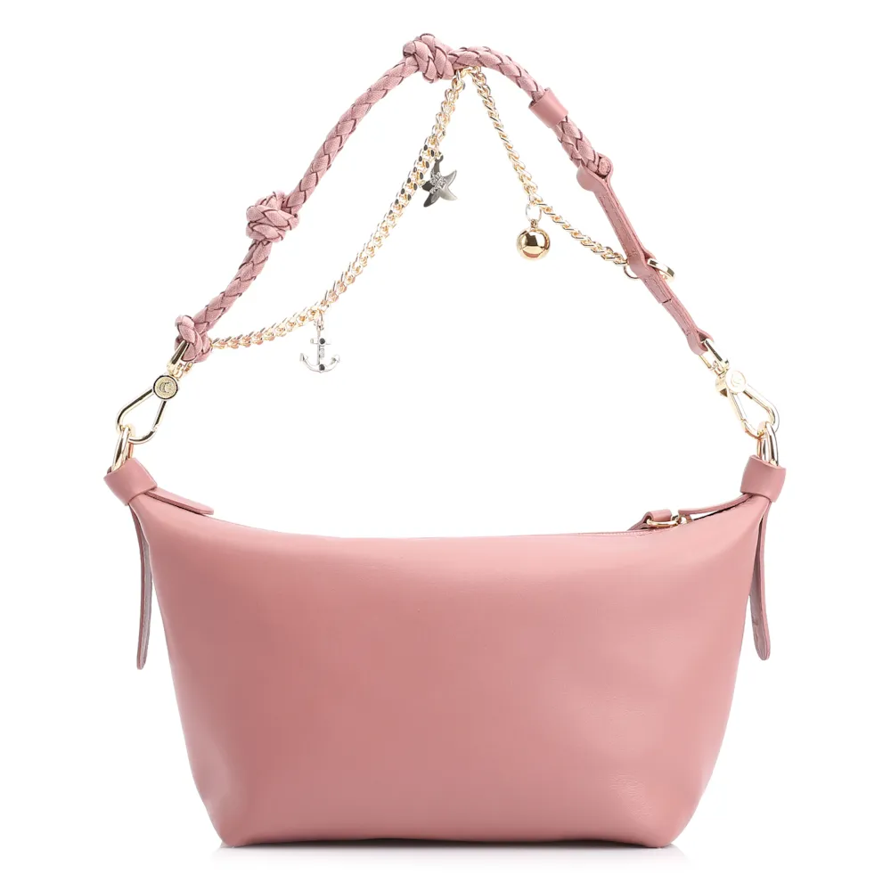 Bolsa De Ombro Bag Charm Couro Rosa Blush - imagem 3