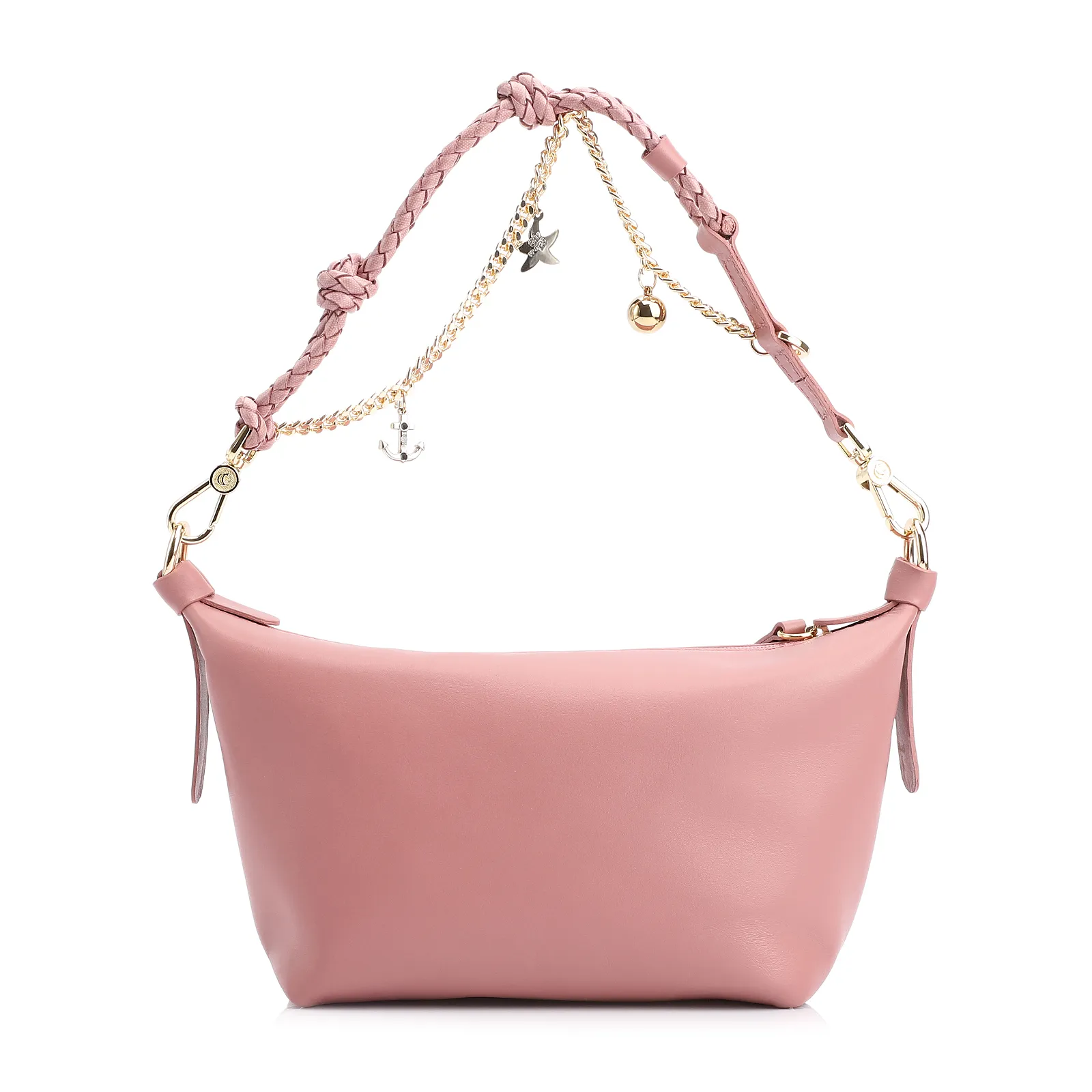 Bolsa De Ombro Bag Charm Couro Rosa Blush