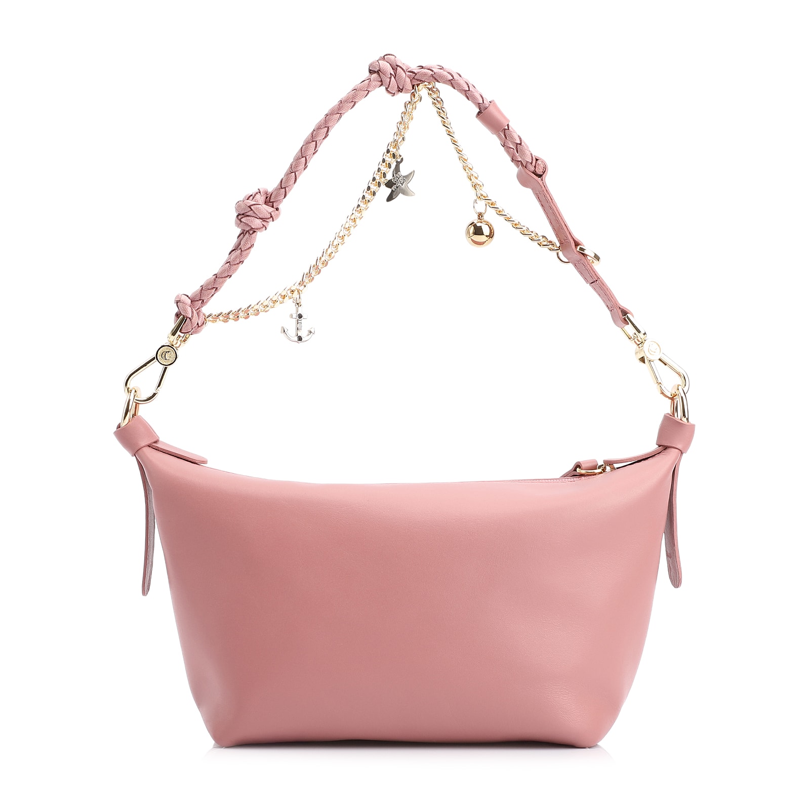 Bolsa De Ombro Bag Charm Couro Rosa Blush