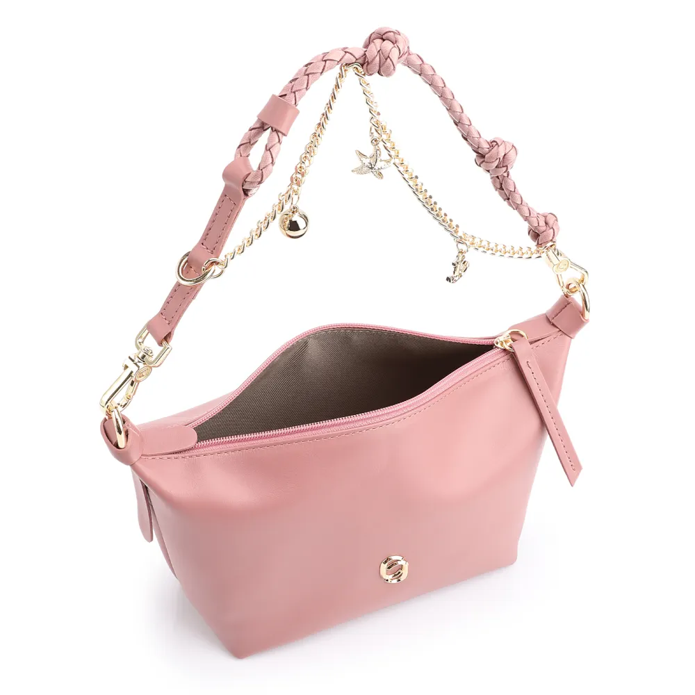 Bolsa De Ombro Bag Charm Couro Rosa Blush - imagem 4
