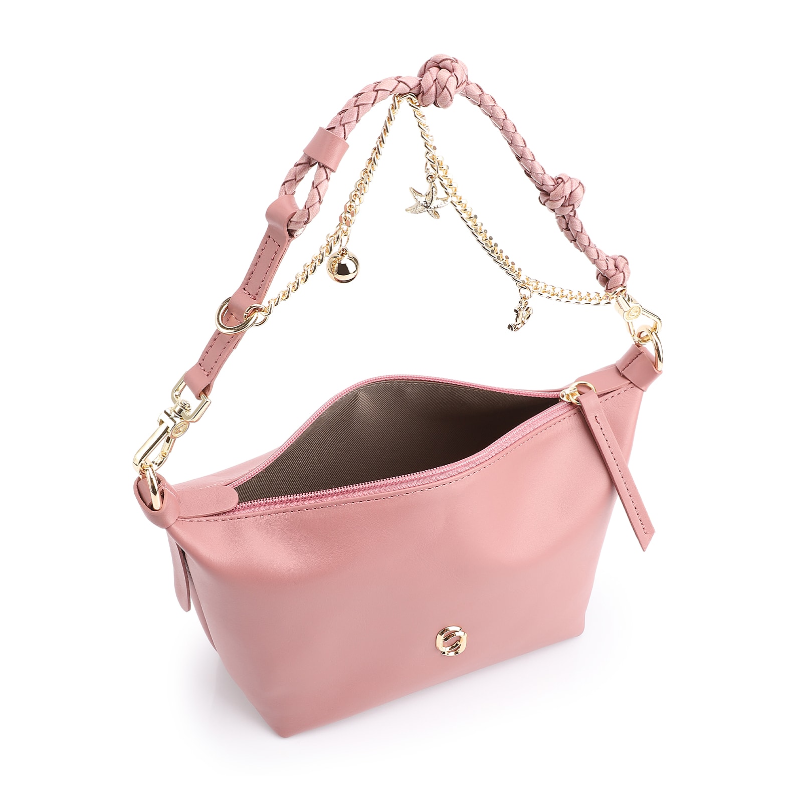 Bolsa De Ombro Bag Charm Couro Rosa Blush