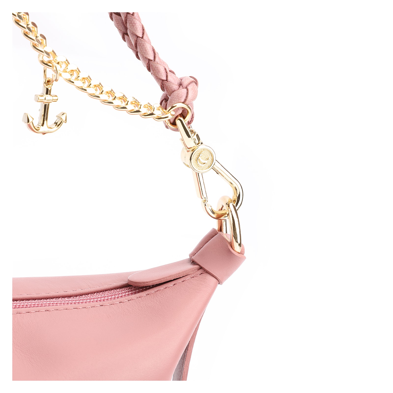 Bolsa De Ombro Bag Charm Couro Rosa Blush