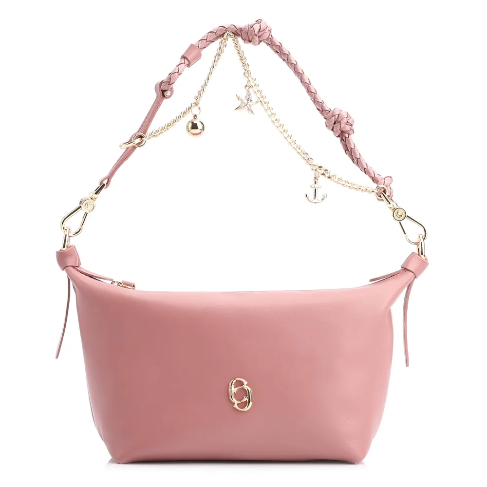 Bolsa De Ombro Bag Charm Couro Rosa Blush