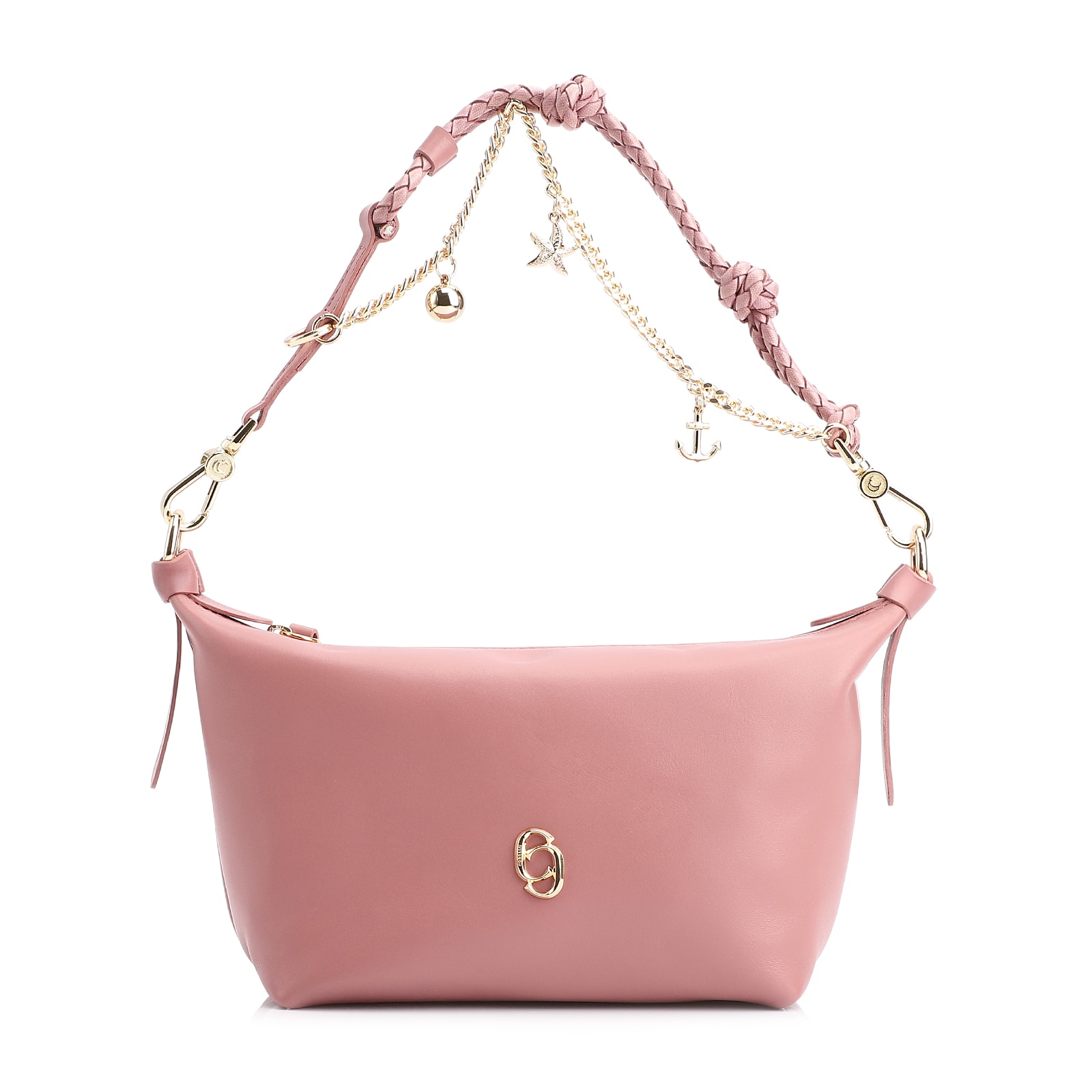Bolsa De Ombro Bag Charm Couro Rosa Blush